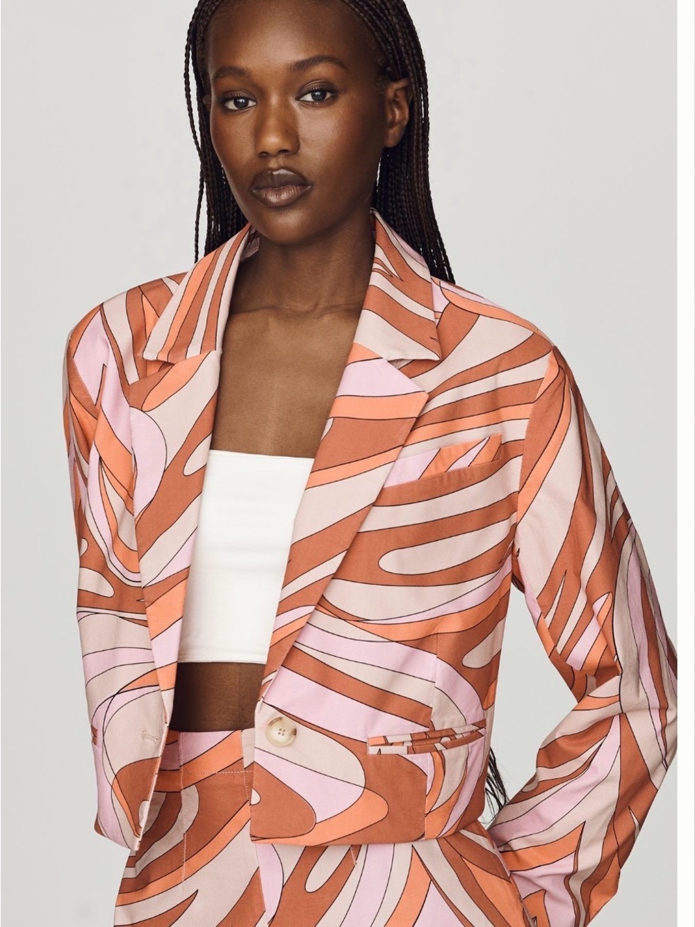 Anthropologie Women’s Abstract Swirl Blazer in Coral & Pink